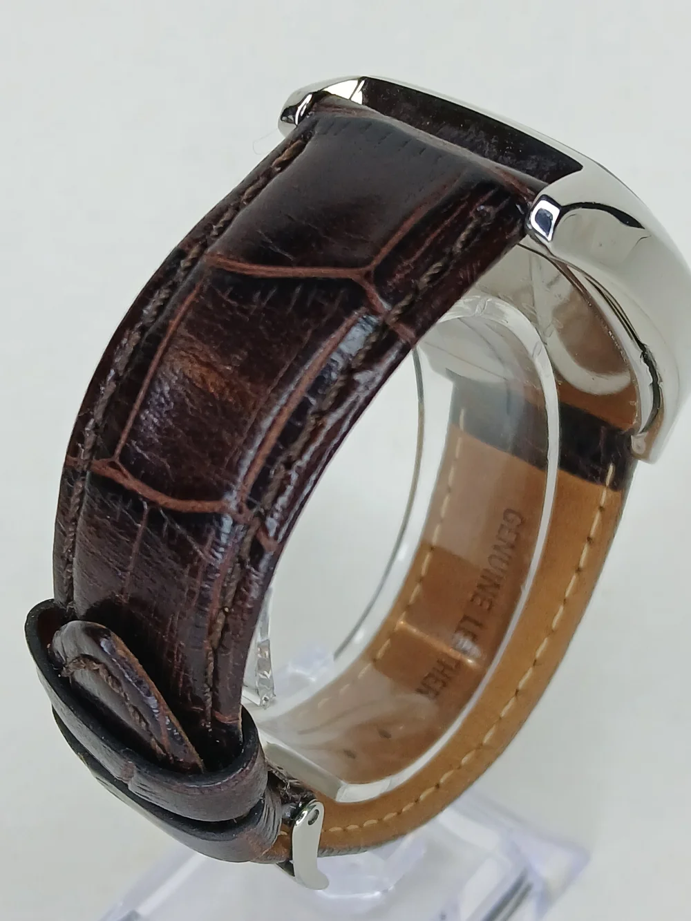 ​GUESS Steel Watch G12550G Tonneau Case Brown Dial Orig Brown Leather Strap